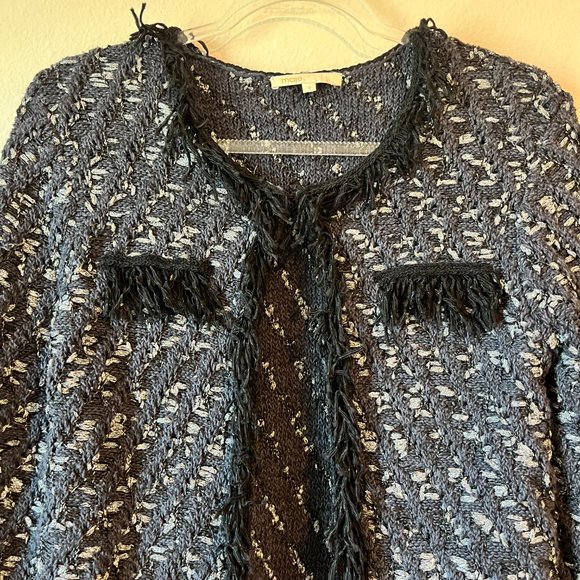 Maje Tweed Cardigan Sweater Jacket Blazer Woven Gray Metallic Fringe Size 2 - Picture 3 of 14